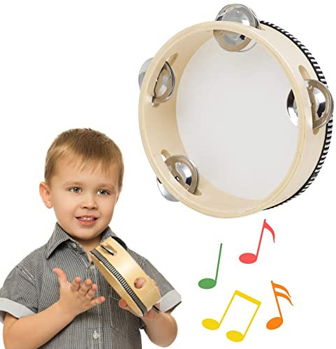 Trommel, Tamburin, Tambourine, Handtrommel, Schlagzeugglocke, 6-Zoll Hölzernes Einreihiges Tamburin Handtrommelglocke Pädagogisches Musikinstrument, für Tanzparty,Gesangsbegleitung