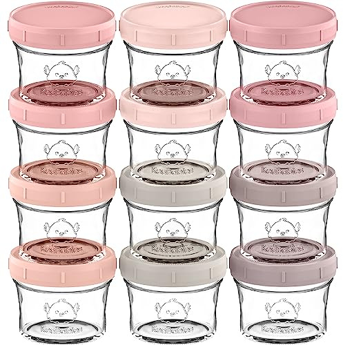 KeaBabies Lot de 12 boîtes de conservation pour nourriture pour bébé - Anti-fuite - Passe au micro-ondes - Récipient de rangement pour nourriture pour bébé - Bocaux à boules (Roseate)