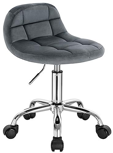 WOLTU Bürohocker mit Rollen, Schminktisch Stuhl höhenverstellbar, Rollhocker mit niedriger Rückenlehne, Arbeitshocker für Büro Salon Massage Spa, Samt, Dunkelgrau