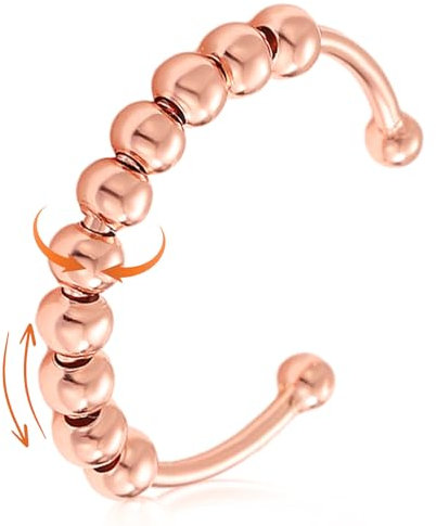 925 Silber Anti-Stress Ring Verstellbar, Anxiety Ring Mit Perlen, Frauen Damen Antistress Linderung Von Angst Fidget Offene Stressringe Angstring Schmuck (Roségold)