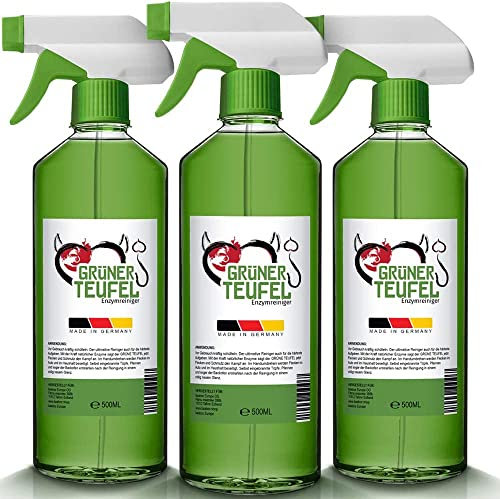 Grüner Teufel Enzymreiniger mit Sprühkopf | Starker Reiniger auf Enzymbasis | Teppichreiniger, Küchenreiniger - Polsterreiniger – Allzweckreiniger | Ideal für Sofa, Auto, Sitze, Polster (500 ml) 3x