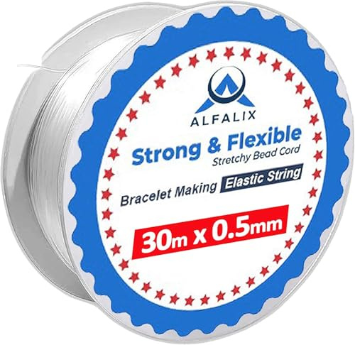 Élastique transparent de 30 m x 0,5 mm pour la fabrication de bracelets, corde élastique solide et extensible, fil élastique durable et transparent, pour la fabrication de bijoux, perles et projets