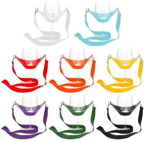 Aipeeo 8 Stück Weinglashalter zum Umhängen,Tragbare Weinglas Halter,Weinglas Halterung Umhängen,Festival Wine Glass Holder, Freihändiger Weinhalter Kette für Weinfest, Hochzeit, Geburtstag, Party(8)
