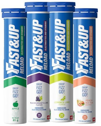 Fast&Up Reload – Variety Pack – 80 Effervescent Tablets – Instant Electrolytes for Rapid Hydration & Energy - Added Vitamin C & B12 for Performance, Wellbeing, Travel & Recovery – Vegan