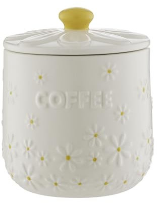 Price & Kensington Daisy Coffee Storage Jar | 700ml Airtight Ceramic Canister | Embossed Daisy 3D Lid with Hand-Painted Yellow Handle | Cream Glaze | Kitchen Storage Container