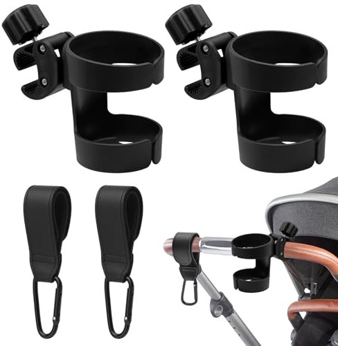 Getränkehalter Kinderwagen,Universal Getränkehalter Fahrrad mit 2 Haken für Babyfläschchen Kaffeebecher 360-Grad-Drehung Flaschenhalter Wasser Becherhalter für Trolleys Kinderwagen und Rollstuhl