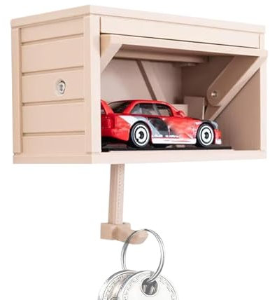 Poludatly Portachiavi da garage per auto con porta apribile, supporto da parete per chiavi 3D, portachiavi in legno, organizer per chiavi, organizer per portachiavi a di garage per ingresso