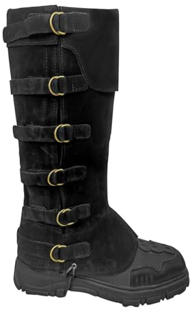 LGFKJNNJ Medieval Boot Covers, Faux Leather Renaissance Pirate Costume Accessory, Brown Black with Adjustable Buckles (Black, US Footwear Size System, Adult, Men, Alpha, Wide, One Size)