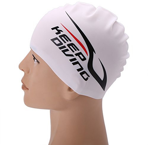 Unisex para Adultos niños Silicona Gorro de natación Impermeable Sombrero de Piscina sin Deslizamiento elástica siliconecap elástico a Prueba de Agua (Logotipo Blanco Grande)