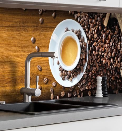MyMaxxi Küchenrückwand selbstklebend - Matte, versteifte Spritzschutz Folie als günstige Alternative zu Glas, einfache Montage & leichte Reinigung - 60 cm hoch - Motiv: Kaffee 60 x 60 cm
