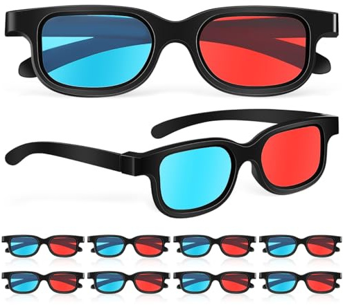 NOLITOY 3D Movie Gaming Glasses, 10Pcs Red-Blue Lens 3D Viewing Glasses Lightweight Frame Compatible with Ordinary Computer Monitors TVs Projectors