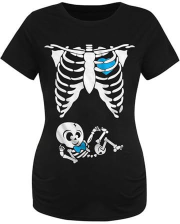 Camisa de maternidad de Halloween para mujer, camiseta de embarazo con estampado divertido, ajuste elástico cómodo para jersey de mujer, 46, Negro , L
