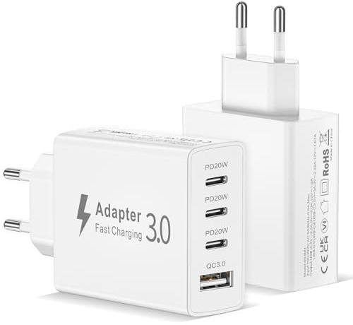 2Pack Cargador USB C Carga Rapida, 50W 4 Puertos Cargador USB Multiple Adaptador Enchufe Tipo C Carregador USB Charger para iPhone 17 16 15 14 13 12 Pro Max Mini 11 XS XR 8 Plus SE,iPad,Samsung Galaxy