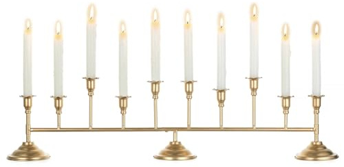 Sziqiqi Candelabros Dorados Portavelas: Candelabro 10 Brazos Centro de Mesa Vintage - Portavelas de Múltiples Brazos Largo 81,5 cm para Mesa de Comedor Repisa de Chimenea Decoraciones Navideñas