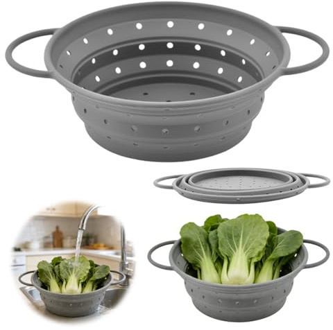 Escurridor Plegable Silicona, 33.4cm Colador Plegable, Escurridor Pasta, Libre de BPA, cesta de drenaje para escurrir pasta,verduras frutas y frijoles, Fácil Almacenaje, Ideal para Cocina y Camping