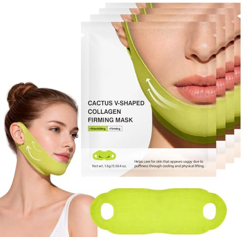 Cactox Cooling V-Up Mask, V-Line Face Lifting Chin Mask with Niacinamide & Hyaluronic Acid, Contour Fit, Jawline Shaper & Neck Firming,Collagen Face Mask for Jawline Care, (4 Pcs)