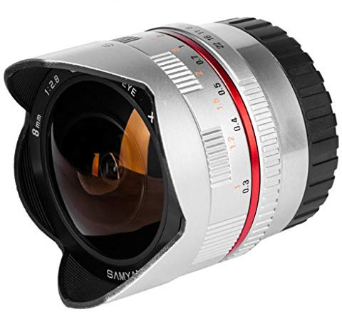 Objetivo fotográfico CSC-Mirrorless 8mm. F2.8 para Canon M ija 8mm, Apertura f/2.8-22 II UMC, Ojo de pez, Plateado