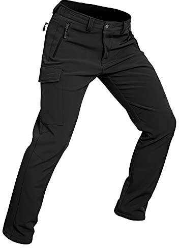 Wespornow Men's-Fleece-Lined-Hiking-Pants Water-Resistance-Snow-Ski-Pants Softshell Snowboarding Pants for Winter, Skiing, Outdoor (Black, Small)