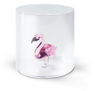 WD Lifestyle Bicchiere in vetro borosilicato. Capacità 250 ml. Decoro fenicottero.