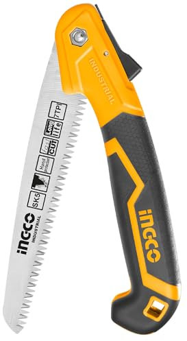 INGCO 7 Inch Folding Pruning Saw High Strength SK5 Steel Mini Hand Saw with Save Lock for Garden or Tree Pruning, Camping, Wood Working, Hiking, Hunting, Survival HFSW1808