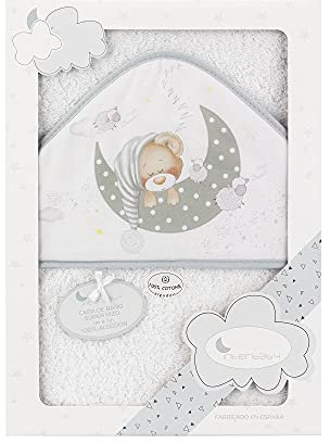 Interbaby 01225-18 Baby Kapuzenbadetuch BEAR SLEEPING weiss e grau, grau