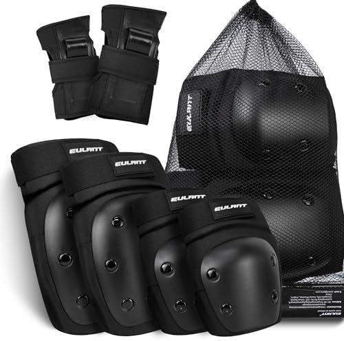 Knieschoner Set Ellbogenschützer Handgelenkschützer 6 in 1 Protektoren Set Schutzausrüstung Erwachsene Jugendliche Schützerset für Skateboarden Scooter Fahren Inliner Skate Schoner Schwarz/M