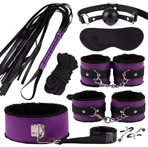 Set Bondage Erotico 8 Pezzi in Pelle SM Giocattolo Sessuale con Manette Giocattoli Erotici Perfetti per Coppie Principianti (Viola)