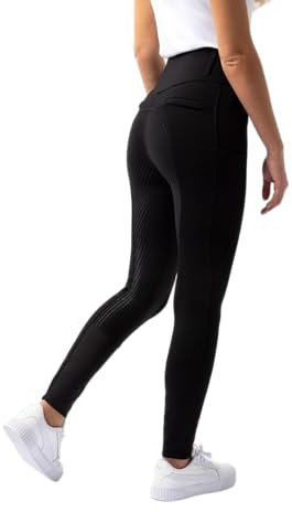 HORZE Reithose Damen Mira, Reitleggings mit Handytasche, Gürtelschlaufen und Vollbesatz, Schwarz, 36