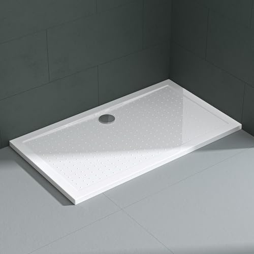 Mai & Mai Plato de Ducha 90x140x4 cm Antideslizante – Acrílico Blanco, Rectangular, Conexión DIN Estándar, Instalación a Ras de Suelo o en Sobresuelo, Lucia02
