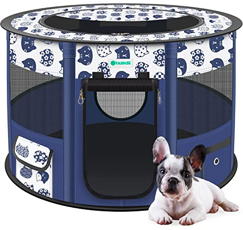 TASDISE Portable Dog Playpen, Upgraded Waterproof Bottom, Durable Mesh, Foldable Pet Playpen Exercise Kennel Tent for Dogs, Cats, Come with Free Carrying Case Great for Indoor Outdoor Travel Use, L