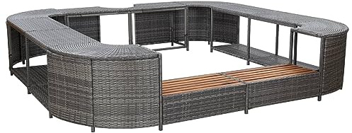 CIADAZ Borde de bañera hidromasaje Cuadrado ratán PE Gris 268x268x55cm, Yacuzzi Exterior Hinchable Piezas De Recambi, Borde para bañera De Hidromasaje SPA