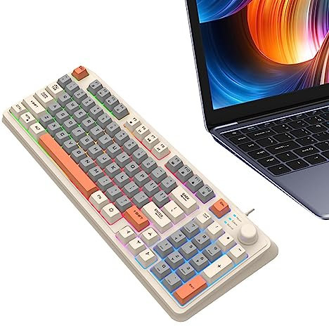 K82 Tastiera Meccanica da Gioco Illuminata | Tricolore Retroilluminata Cablata per PC | Tastiere Incandescenti per Studenti