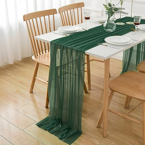 AOKSUNOVA Tischläufer Chiffon Dunkelgrün Tischdeko Hochzeit 3m x 70cm Deko Tischläufer Tüll Dekostoff