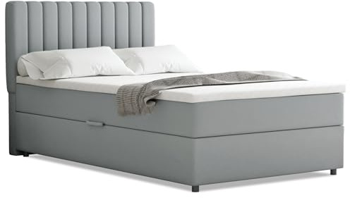 PANDA MÖBEL Homesy Everest Boxspringbett 120x200 cm, Doppelbett inklusive Matratze und Topper, Polsterbett mit Bettkasten, Komfortables Boxspringbett für das Schlafzimmer, modern und stilvoll