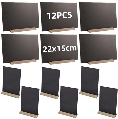 LDXDRU 12 Pack 22 x 15cm Mini Chalkboard Signs, Double Sided Chalk Board Sign with Stands, Tabletop Mini Blackboards Small Chalkboard for Weddings Birthday PartyBuffet