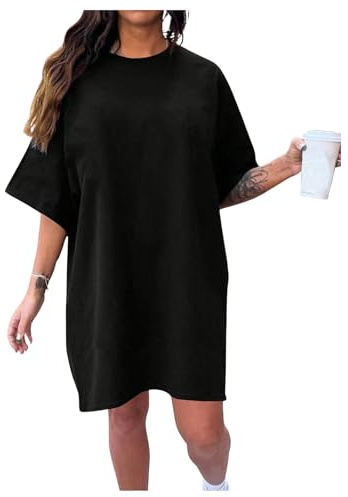 SOLY HUX Women's Plus Size T Shirt Dress Half Sleeve Crewneck Loose Summer Dresses Solid Black 3XL