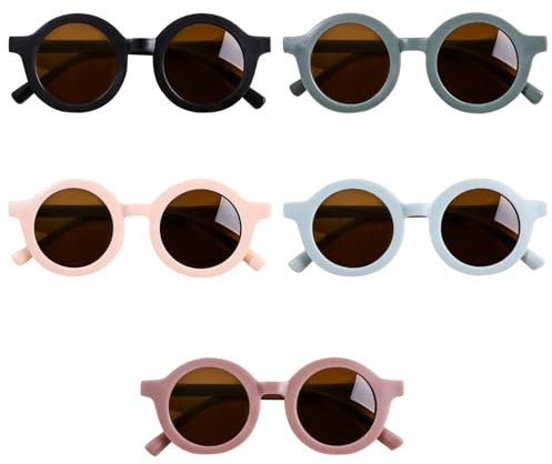 Bekecidi 5 Stück Kinder Sonnenbrillen, Runde Sonnenbrillen Modische Bunte Sonnenbrillen UV-400-Brillen Foto-Requisiten Klassische Retro Sonnenbrillen für Mädchen, Jungen, Kleinkinder 1–8 Jahre