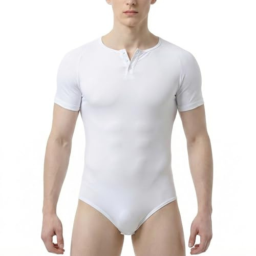 CutiePlusU Combinaison Homme Manches Courtes en Coton – Body Adulte à Boutons à l'Entrejambe – Pyjama à Pressions - Blanc 4XL