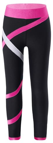 iiniim Leggings para Niña Pantalón Rayas Patinaje Artístico Pantalones Danza Mallas Largos Pantalones de Ballet Danza Gimnasia Ropa Deportiva Leggins Rosa Caliente A 7-8 años