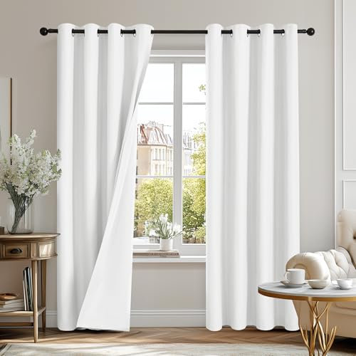 Deconovo Full Blackout Curtains for Bedroom Double-Sided Soft Microfiber Thermal Insulated Noise Reduction OEKO-TEX Certified Eyelet Curtains for Living Room Kids' Room Dirty White 132x214cm 2 Panels