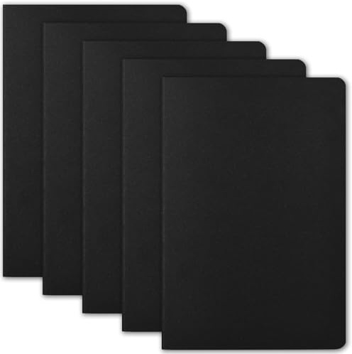 ZCZN Notizbuch A5 liniert, 5 Stück schwarze Kraft Cover Notizheft mit 30 Blatt, Heft für Büro und Schule