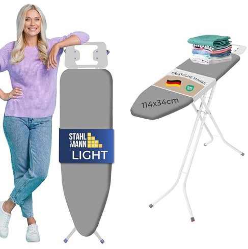 STAHLMANN ® Bügelbrett [105x30 Bügelfäche ] grau mit rutschfesten Füßen – robuster Bügeltisch – extra stabiles Bügelbrett [Made IN EU] – Tischbügelbrett