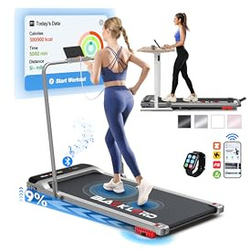 BLACK LORD Cinta de Correr con inclinación del 9% y pasamanos, 3,2 HP Walking Pad, Cinta de Correr eléctrica 4 en 1, 12 programas preestablecidos, Altavoz Integrado, Capacidad de 140 kgPlata