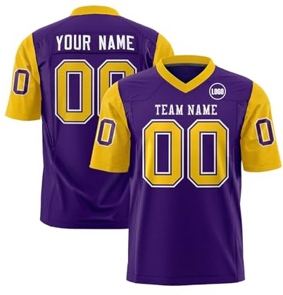 Maillot Football Personnalisé pour Adulte et Enfant, Homme et Femme Ballon Football Americain Oversize Sport Tee Rugby Shirt Personnalisable avec Nom Numéro L'équipe et Logo