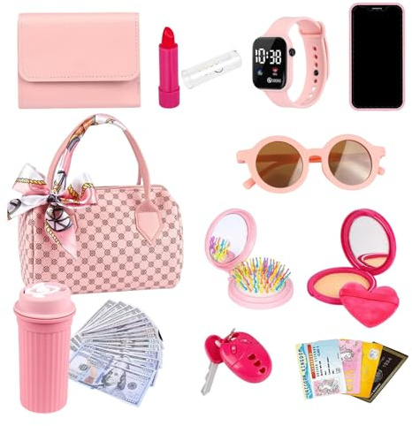 Lesunbak Little Girl Purse Toy Set | Pretend Play Toddler Purse | Girls Princess Dress-Up Role Playing Games for Young Children Aged 3-6 Years Old