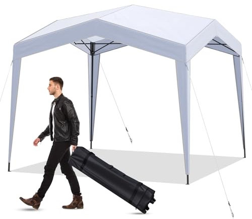 COSTWAY Carpa Plegable 3x3m, Pop up, 4 Paredes Laterales, Red de Malla, Altura Ajustable, Cenadores para Jardin, Bolsa con Ruedas, Pabellón Pergolas Impermeables Exterior (sin Pared)