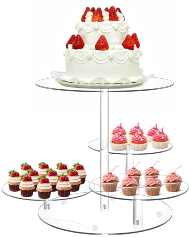 Acrylic Cake Stand, Round 4 Tier Cupcake Stand, Cupcake Tower for 8-12 Inch Cakes, Cake Stands for Party, Event Celebration, Family Gathering