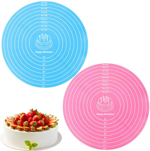 Giantree 2 stycken runda bakmattor i silikon, 30 cm, silikonmatta, kök, silikon, halkfri degmatta med skala, fondantmatta, rund för fondantbakverk, pizzakakor, brödmatta (rosa blå)