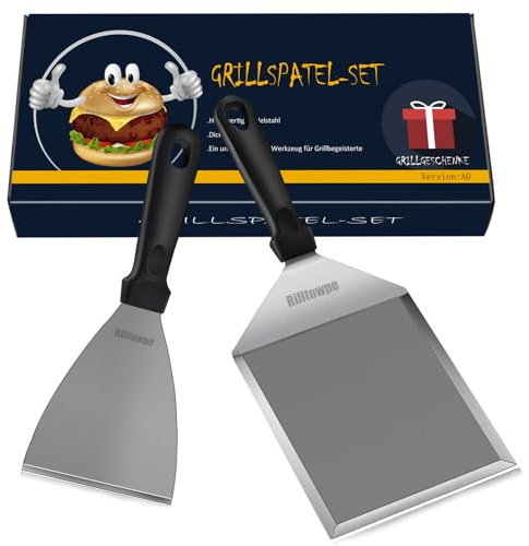 Räfflad towpe rostfritt stål grillspatel set, grillspatel för grillning, plancha spatel, grilltillbehör för män, presenter till män