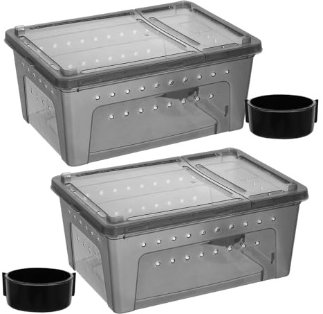 Parliky Caja de Cría para Reptiles Grande de Plástico con Sombreado Antiestrés y Diseño Transparente Seminegro Terrario Portátil para Serpientes Geckos Arañas y Tortugas Hábitat Espacioso
